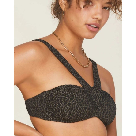 Andie Swim x Demi Moore The Monaco Bikini Top in Black and Gold NWT - Picture 4 of 5